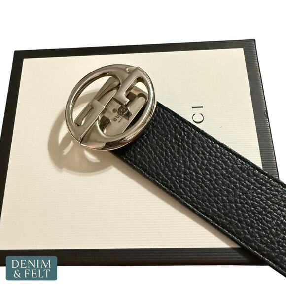 Gucci GG Supreme Leather Belt Black/Brown Reversible Silver Buckle Size 75/30 - Picture 4 of 13